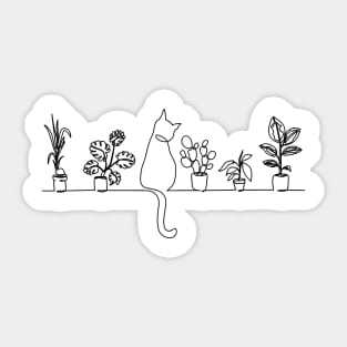 Cat and Plants Sticker